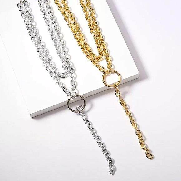 Y Lariat Gold O Link Chunky Statement Chain Link Exaggerated Necklace - Picture 5 of 6